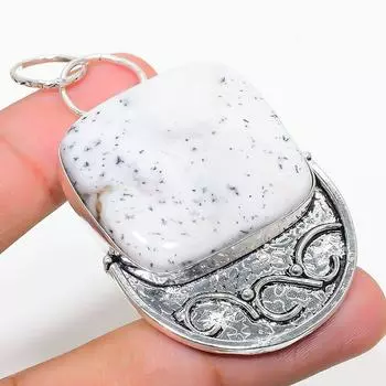 Подарочный кулон из стерлингового серебра 925 пробы с натуральным дендритовым опалом 2,64 дюйма Y8f22