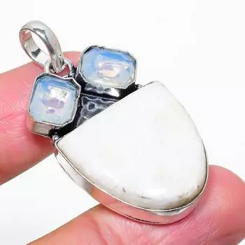 Подарочный кулон из стерлингового серебра 925 пробы с натуральным сколецитом и опалом 1,85 дюйма J1s89