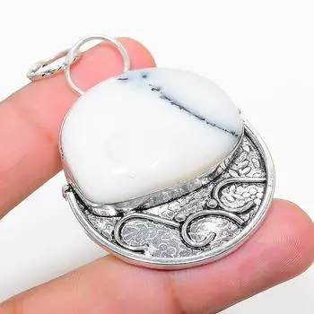 Подарочный кулон из стерлингового серебра 925 пробы с натуральным дендритовым опалом 2,40 дюйма i1K14