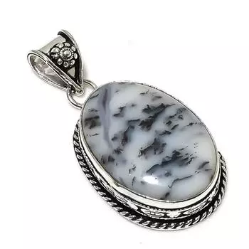 Подарочный кулон из стерлингового серебра 925 пробы с натуральным дендритовым опалом 2,05 дюйма K1U03