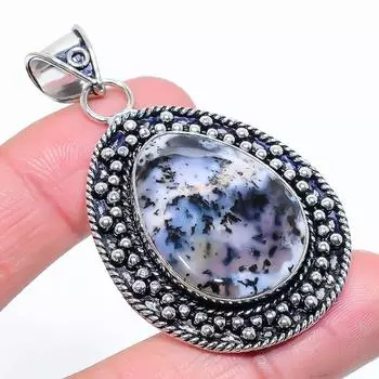 Подарочный кулон из стерлингового серебра 925 пробы с натуральным дендритовым опалом 2,36 дюйма c3z97