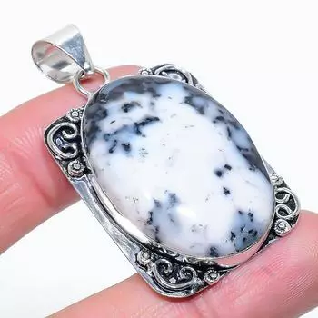 Подарочный кулон из стерлингового серебра 925 пробы с натуральным дендритовым опалом 2,01 дюйма R3b55