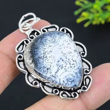 Подарочный кулон из стерлингового серебра 925 пробы с натуральным дендритовым опалом 2,36 дюйма r0Y18
