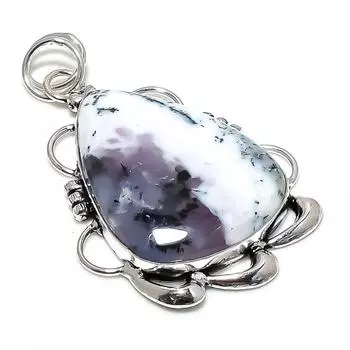 Подарочный кулон из стерлингового серебра 925 пробы с натуральным дендритовым опалом 2,44 дюйма B7Y62