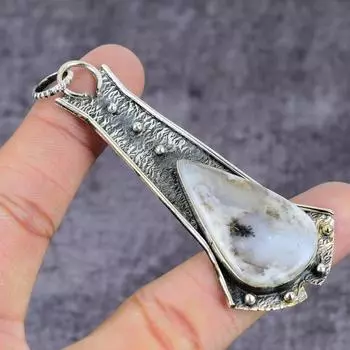 Подарочный кулон из стерлингового серебра 925 пробы с натуральным дендритовым опалом 2,89 дюйма T8l38