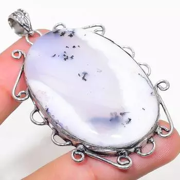 Подарочный кулон из стерлингового серебра 925 пробы с натуральным дендритовым опалом 2,56 дюйма S4F77