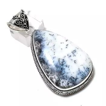 Подарочный кулон из стерлингового серебра 925 пробы с натуральным дендритовым опалом 2,48 дюйма G3s04