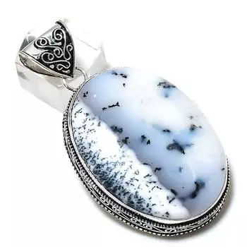 Подарочный кулон из стерлингового серебра 925 пробы с натуральным дендритовым опалом 2,44 дюйма u0q52