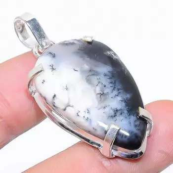 Подарочный кулон из стерлингового серебра 925 пробы с натуральным дендритовым опалом диаметром 1,81 дюйма d5T03