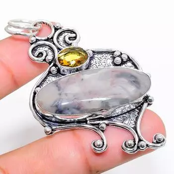 Подарочный кулон из стерлингового серебра 925 пробы с натуральной фарфоровой яшмой и цитрином 2,76 дюйма V0L28