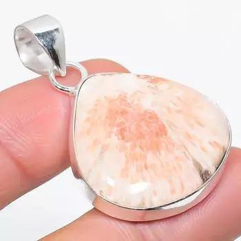 Подарочный кулон из стерлингового серебра 925 пробы с натуральным оранжевым сколецитом 1,81 дюйма G6U37