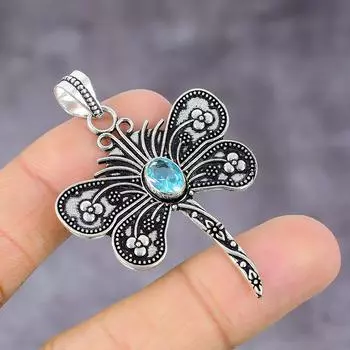 Подарочный кулон из стерлингового серебра 925 пробы с натуральным швейцарским голубым топазом 2,21 дюйма S9H56