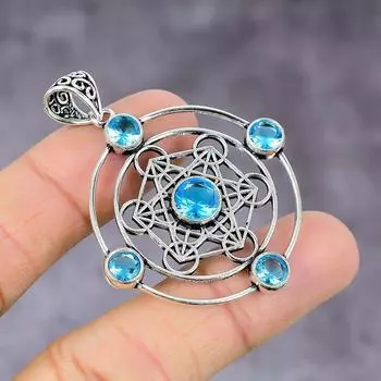 Подарочный кулон из стерлингового серебра 925 пробы с натуральным швейцарским голубым топазом 2,17 дюйма B5Y14