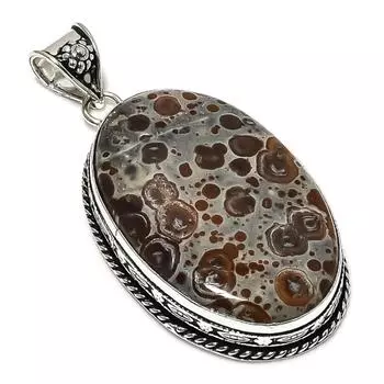Подарочный кулон из стерлингового серебра 925 пробы с натуральным астероидом Яшма 2,64 дюйма j5B69
