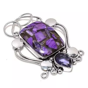 Подарочный кулон из стерлингового серебра 925 пробы с натуральным медным чароитом и аметистом 2,76 дюйма v7G79