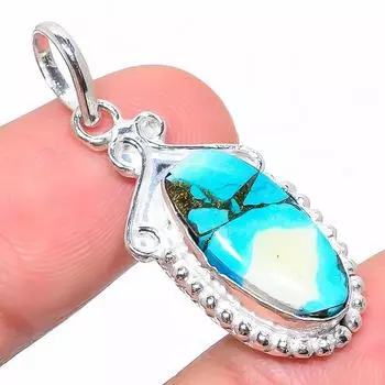 Подарочный кулон из стерлингового серебра 925 пробы с натуральным медным бирюзовым камнем 1,62 дюйма s1a37