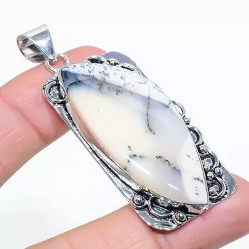 Подарочный кулон из стерлингового серебра 925 пробы с натуральным дендритовым опалом 2,44 дюйма q5O66