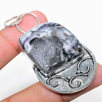 Подарочный кулон из стерлингового серебра 925 пробы с натуральным дендритовым опалом 2,60 дюйма i6Q56