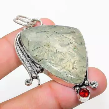 Подарочный кулон из стерлингового серебра 925 пробы с натуральным пренитом и гранатом 2,44 дюйма r2g50