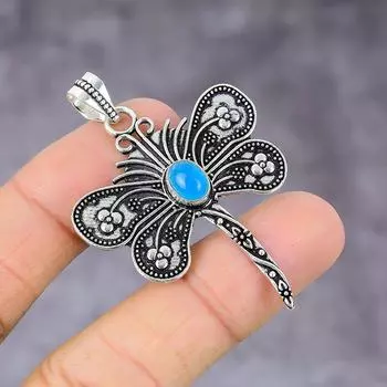 Подарочный кулон из стерлингового серебра 925 пробы с натуральным синим халцедоном 2,21 дюйма y6D06