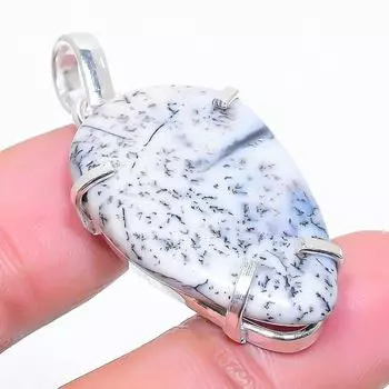 Подарочный кулон из стерлингового серебра 925 пробы с натуральным дендритовым опалом 1,62 дюйма j1s39