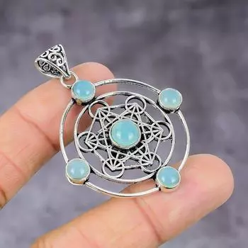 Подарочный кулон из стерлингового серебра 925 пробы с натуральным аква-халцедоном 2,17 дюйма R3e78