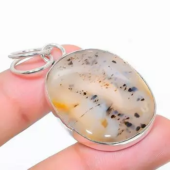 Подарочный кулон из стерлингового серебра 925 пробы с натуральным агатом Монтаны 1,97 дюйма p9T83