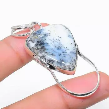 Подарочный кулон из стерлингового серебра 925 пробы с натуральным дендритовым опалом 2,44 дюйма O3R67