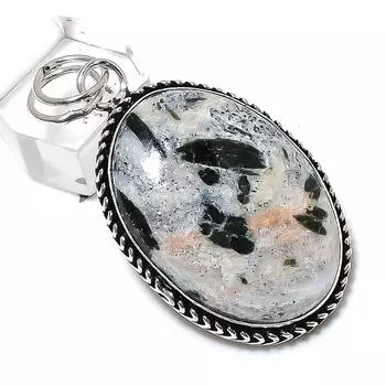 Подарочный кулон из стерлингового серебра 925 пробы с натуральным черным серафинитом 2,21 дюйма i7C53