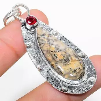Подарочный кулон из стерлингового серебра 925 пробы с натуральным русским дендритным гранатом 2,56 дюйма k9k71