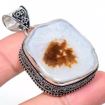 Подарочный кулон из стерлингового серебра 925 пробы с натуральным кокосовым агатом 1,97 дюйма o9b20
