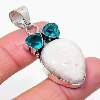 Подарочный кулон из стерлингового серебра 925 пробы с натуральным сколецитом и топазом, 1,97 дюйма, d0u68