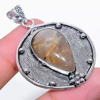 Подарочный кулон из стерлингового серебра 925 пробы с натуральным золотым рутилом 1,97 дюйма c1z09