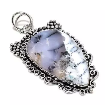 Подарочный кулон из стерлингового серебра 925 пробы с натуральным дендритовым опалом 2,96 дюйма g4D62