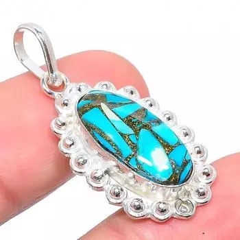 Подарочный кулон из стерлингового серебра 925 пробы с натуральным медным бирюзовым камнем 1,46 дюйма y6f02
