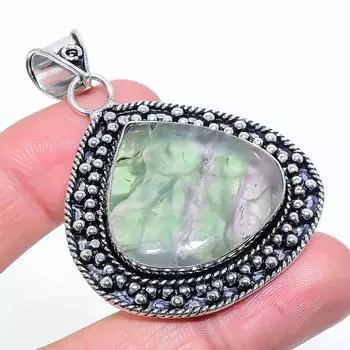 Подарочный кулон из стерлингового серебра 925 пробы с натуральным зеленым флюоритом 2,36 дюйма g2L97