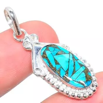Подарочный кулон из стерлингового серебра 925 пробы с натуральным медным бирюзовым камнем 1,58 дюйма Y8K12