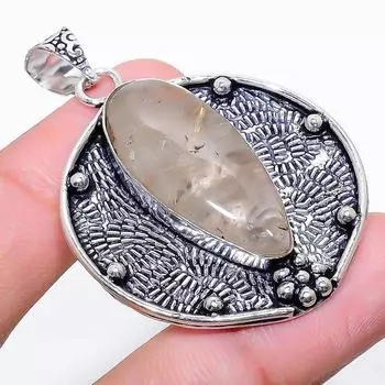 Подарочный кулон из стерлингового серебра 925 пробы с натуральным золотым рутилом 2,01 дюйма Q6D29