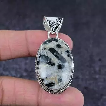 Подарочный кулон из стерлингового серебра 925 пробы с натуральным черным серафинитом 2,09 дюйма W0y87