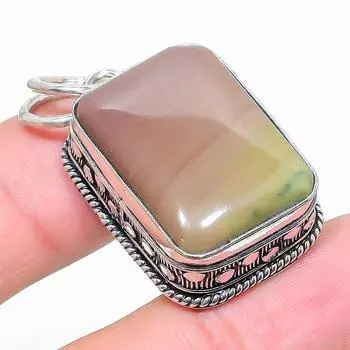 Подарочный кулон из стерлингового серебра 925 пробы с натуральным полиграммным яшмом 1,65 дюйма G7r48