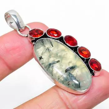 Подарочный кулон из стерлингового серебра 925 пробы с натуральным пренитом и гранатом 2,29 дюйма n7z81