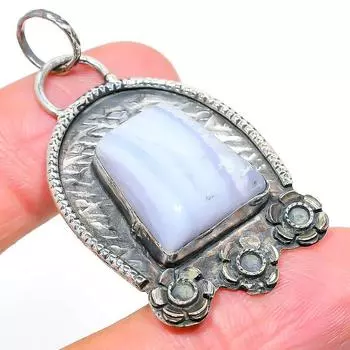 Подарочный кулон из стерлингового серебра 925 пробы с натуральным синим кружевным агатом 2,05 дюйма Y8i38