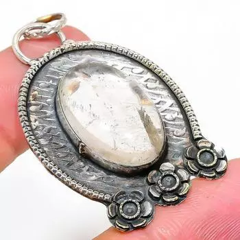 Подарочный кулон из стерлингового серебра 925 пробы с натуральным золотым рутилом 2,21 дюйма u8u71