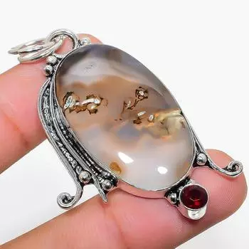 Подарочный кулон из стерлингового серебра 925 пробы с натуральным русским дендритным гранатом 2,36 дюйма I8i34