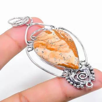 Подарочный кулон из стерлингового серебра 925 пробы с натуральным изображением яшмы 3,23 дюйма S4z21