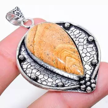 Подарочный кулон из стерлингового серебра 925 пробы с натуральным изображением яшмы 2,17 дюйма R6Y02