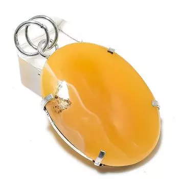 Подарочный кулон из стерлингового серебра 925 пробы с натуральным желтым септарным драгоценным камнем 2,25 дюйма H8Z25