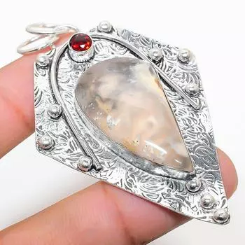 Подарочный кулон из стерлингового серебра 925 пробы с натуральным русским дендритным гранатом 2,88 дюйма R8B04