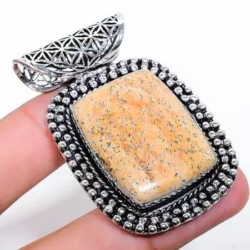 Подарочный кулон из стерлингового серебра 925 пробы с натуральным изображением яшмы 2,17 дюйма K5K71