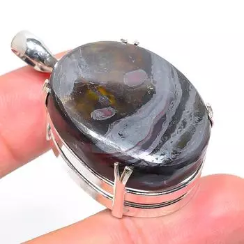 Подарочный кулон из стерлингового серебра 925 пробы с натуральным железным тигровым глазом размером 1,89 дюйма V1D56